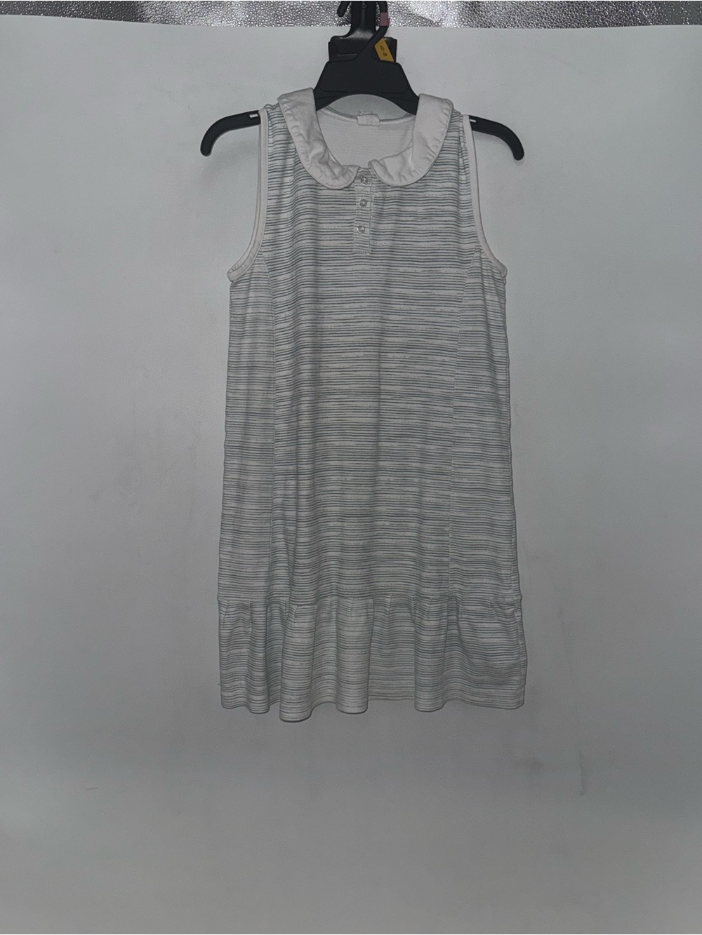 Willow Sleeveless Mini Dress in White and Light Gray Stripes